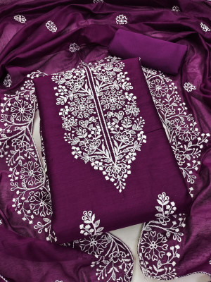 rang rani textiles Chanderi Embroidered Salwar Suit Material