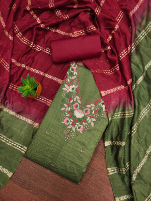 PandadiSaree Cotton Blend Embroidered Salwar Suit Material