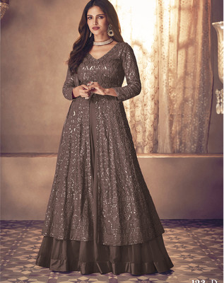 AVITAATEX Embroidered Semi Stitched Lehenga & Kurta(Brown)