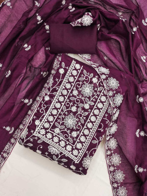 FLAPION CREATION Chanderi Embroidered Salwar Suit Material