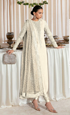 HEER FASHION Georgette Embroidered Salwar Suit Material