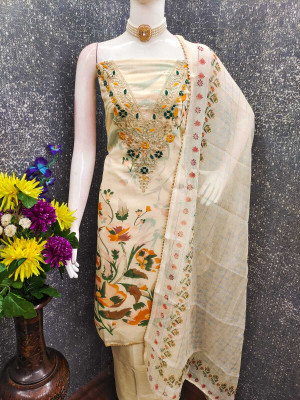 NIDHI'S FASHION Chanderi Embroidered Salwar Suit Material