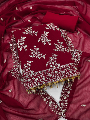 FLAPION CREATION Georgette Embroidered Salwar Suit Material