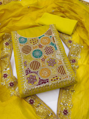FLAPION CREATION Chanderi Embroidered Salwar Suit Material