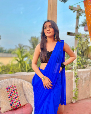 Freydis Dyed, Solid/Plain Bollywood Georgette Saree(Blue)