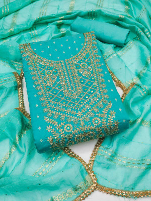 FLAPION CREATION Chanderi Embroidered, Embellished Salwar Suit Material