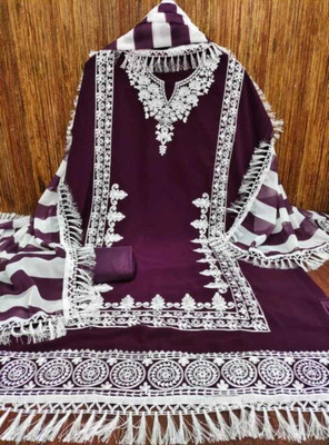 FUSIONVALLEY Georgette Embroidered Salwar Suit Material