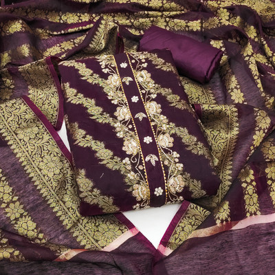 manvaa Silk Blend Embellished Salwar Suit Material