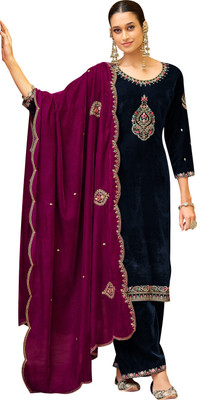 DRAVINAM Trends Velvet Embroidered Salwar Suit Material
