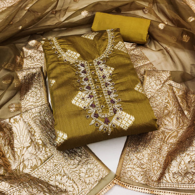 Blissta Silk Blend Self Design Salwar Suit Material