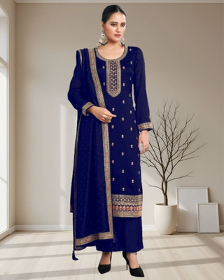 Dealbazaars Corporation Silk Blend Embroidered, Embellished, Self Design Salwar Suit Material