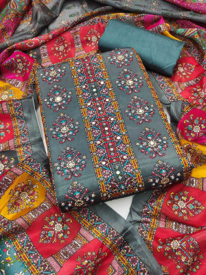 RUDRAA FAB Silk Blend Printed Salwar Suit Material
