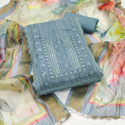 manvaa Cotton Blend Embellished Salwar Suit Material