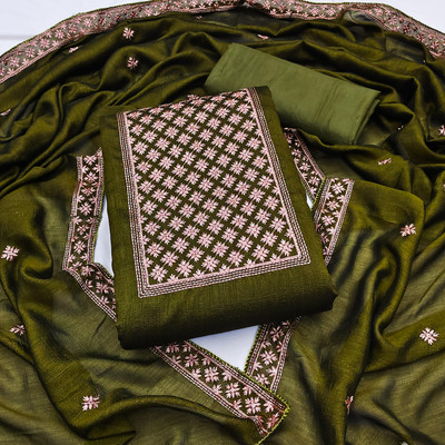 manvaa Silk Blend Embroidered Salwar Suit Material