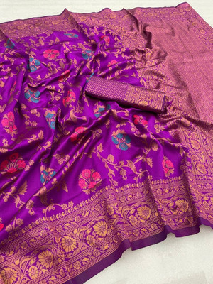 VAKHARIYAFAB Woven Kanjivaram Art Silk, Pure Silk Saree(Purple)
