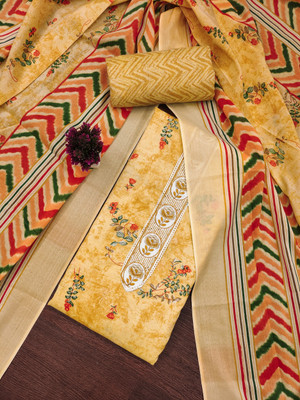 PandadiSaree Cotton Blend Embroidered, Printed Salwar Suit Material