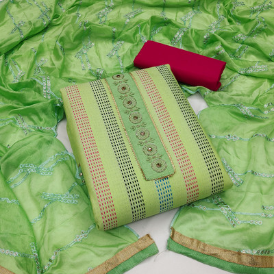 HERE&NOW Cotton Blend Embroidered Salwar Suit Material