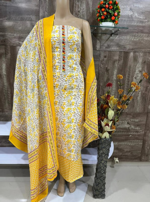Meghdoot Textiles Pure Cotton Floral Print, Chevron/Zig Zag Salwar Suit Material