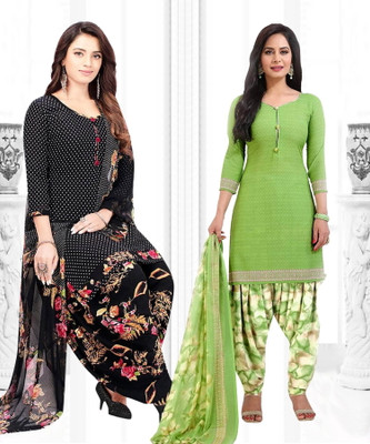 Priyashi Crepe Solid, Printed, Geometric Print Salwar Suit Material