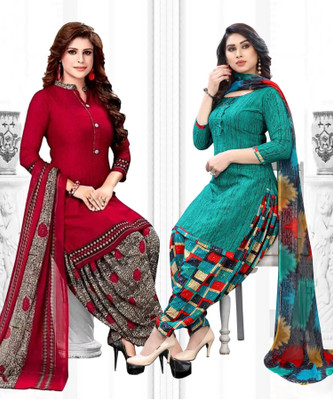 THIRA Crepe Solid, Printed Salwar Suit Material