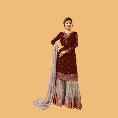 VATAGAMFAB Georgette Embroidered Kurta & Palazzo Material