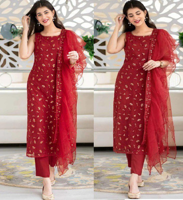 JILANI TRADERS Georgette Embroidered Salwar Suit Material