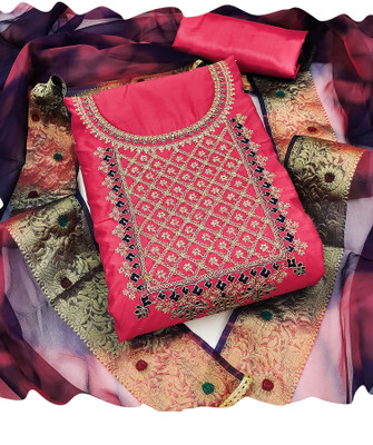 Samah Polycotton Embroidered, Embellished, Self Design Salwar Suit Material
