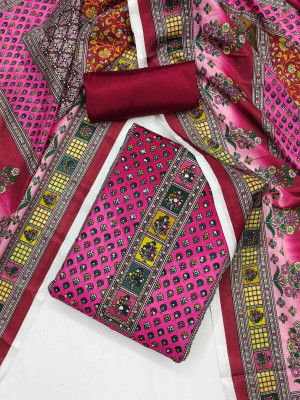 FLAPION CREATION Art Silk Embroidered Salwar Suit Material