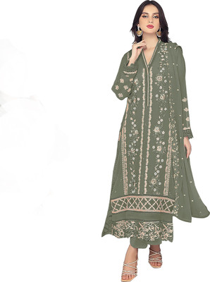 VIBHULEHENGA Georgette Embroidered Salwar Suit Material