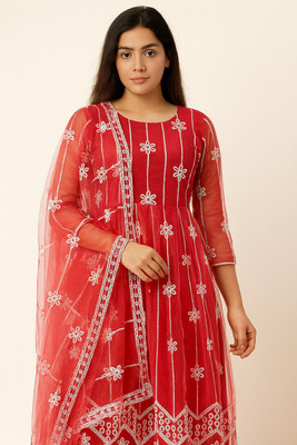 LEGCAYETHNIC Net/Lace Embroidered Gown/Anarkali Kurta & Bottom Material
