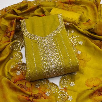 AP FAB Silk Blend Embroidered Salwar Suit Material