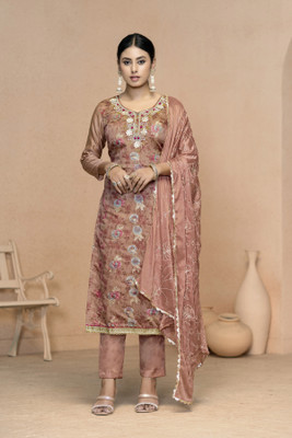 manvaa Silk Blend Embellished Salwar Suit Material