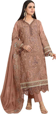 JINIMART Organza Embroidered Salwar Suit Material