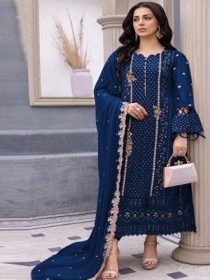Dealbazaars Corporation Georgette Dyed, Embroidered, Embellished, Self Design Salwar Suit Material