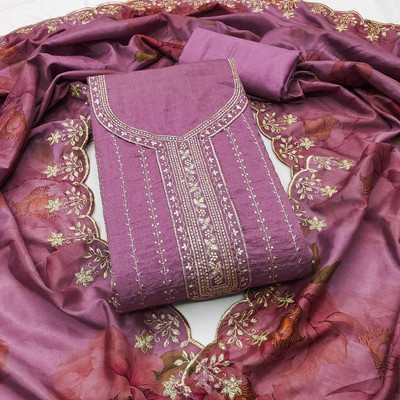 AP FAB Silk Blend Embroidered Salwar Suit Material