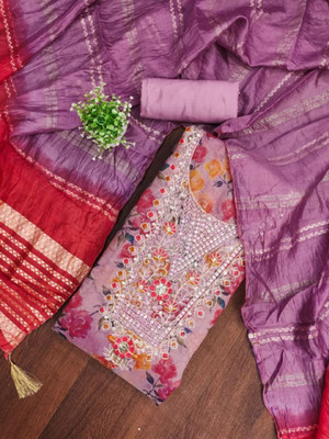 LeeliPeeri Designer Silk Blend Embroidered, Floral Print Salwar Suit Material