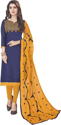 manvaa Cotton Blend Solid, Embroidered Salwar Suit Material