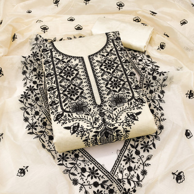 ShopGlobal Chanderi Embroidered Salwar Suit Material