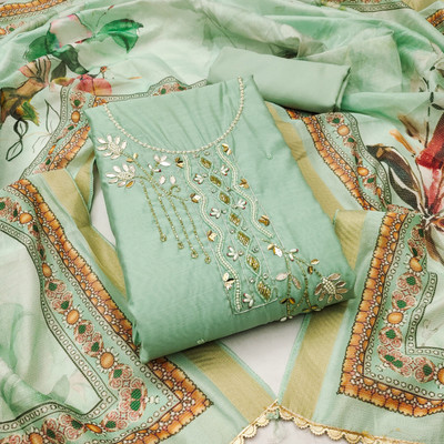 manvaa Cotton Blend Embellished Salwar Suit Material