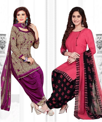 Priyashi Crepe Solid, Printed, Geometric Print Salwar Suit Material