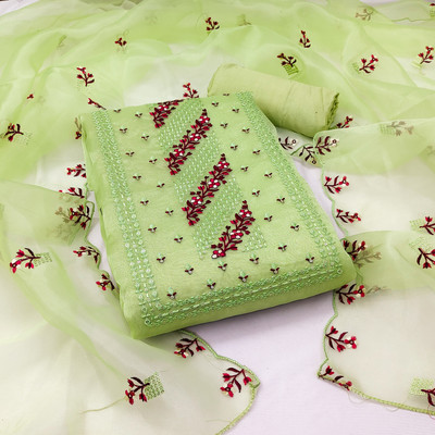PANZORA Organza Embroidered Salwar Suit Material