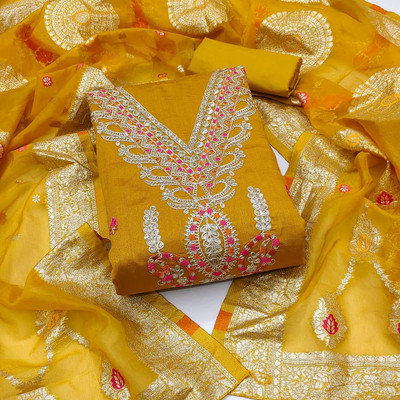 Divastri Silk Blend Embroidered Salwar Suit Material