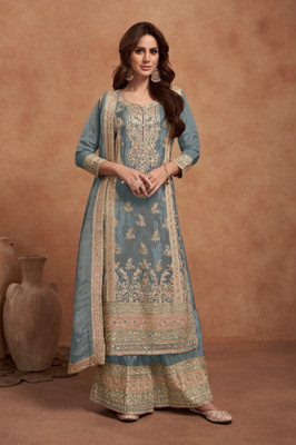 Shoponbit Chiffon Embroidered Salwar Suit Material