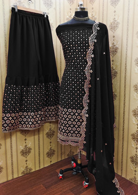 Sundhaji Trends Georgette Embroidered Kurta & Sharara Fabric