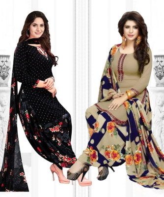 YASHIKA Crepe Solid, Printed, Geometric Print Salwar Suit Material