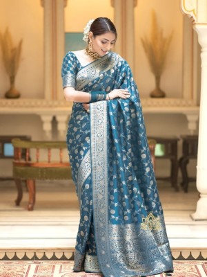 Divastri Woven Kanjivaram Pure Silk, Art Silk Saree(Light Blue)