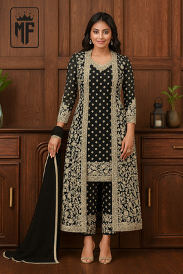 TRIVORA Net/Lace Embroidered Gown/Anarkali Kurta & Bottom Material