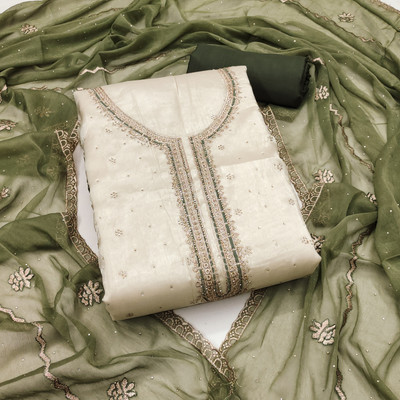 RISHA EXIM Pure Silk Solid, Embroidered, Embellished, Self Design Salwar Suit Material