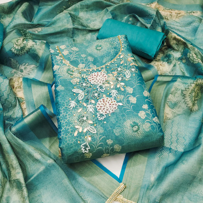 ShopGlobal Cotton Silk Embroidered Salwar Suit Material