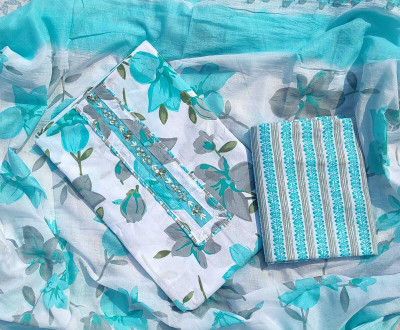 FAB JUNCTION Pure Cotton Printed, Self Design Salwar Suit Material